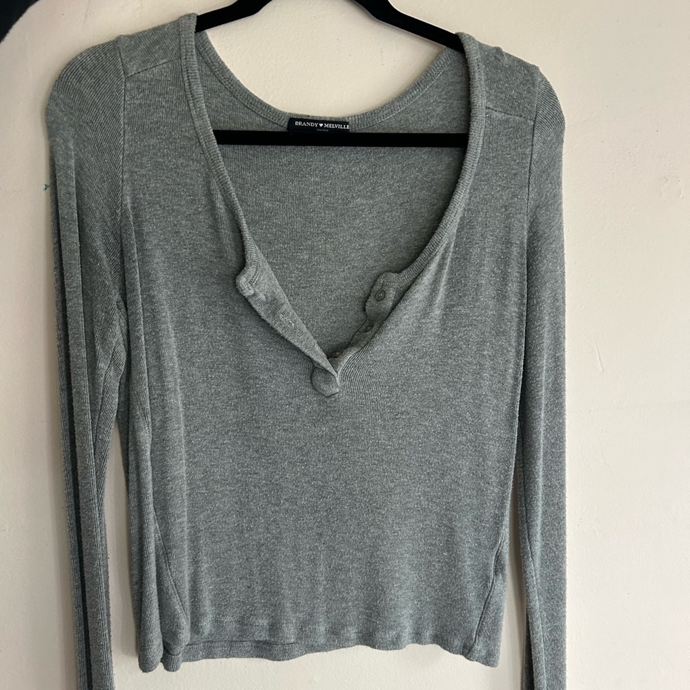 Brandy Melville Gray Buttoned Sweater Top Blouse